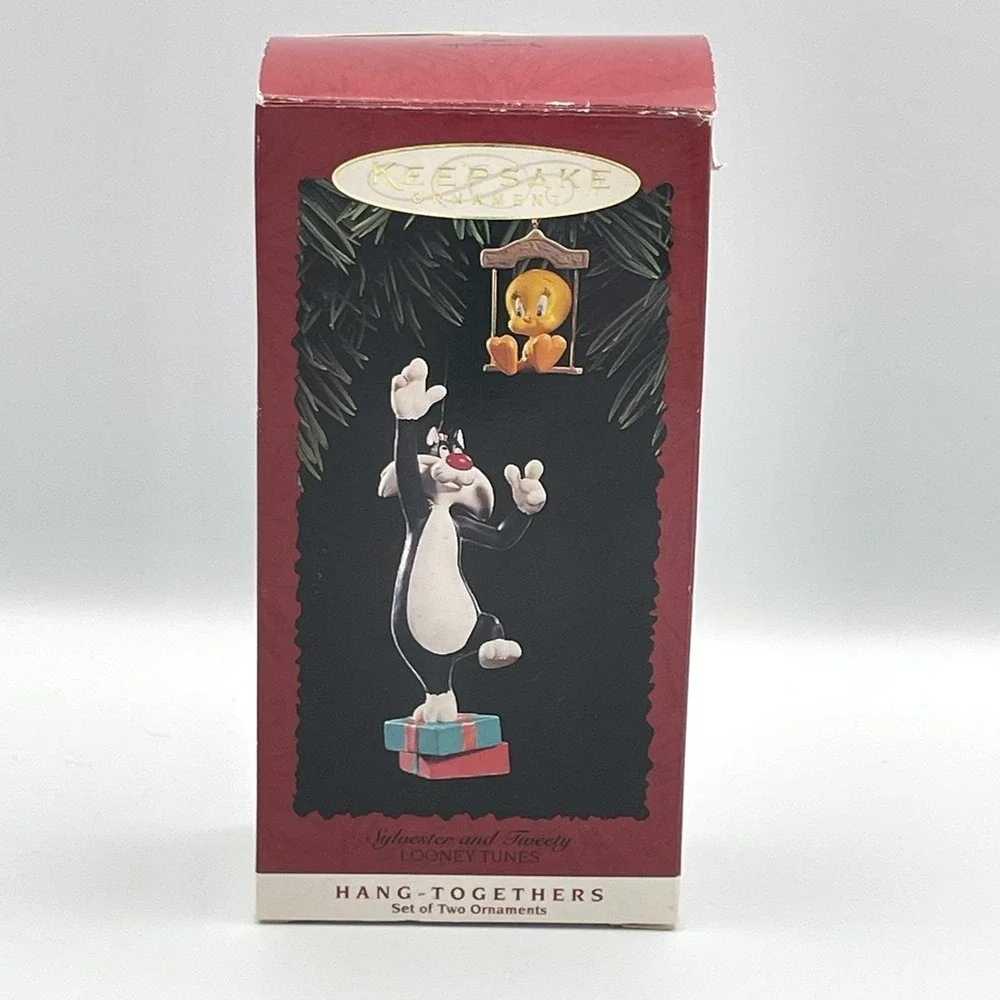 Vtg. 1995 Hallmark Looney‎ Tunes Hang Together Ornament Sylvester & Tweety 2 Pc